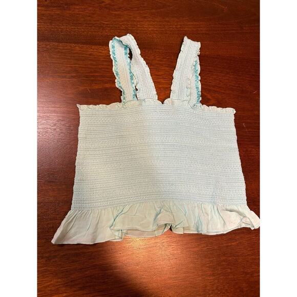 Gianni Bini Women’s Large Blue Smocked Ruffle Festival Concert Summer Crop Top - Picture 3 of 9